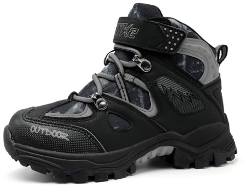 ELAPHURUS Kinder Winterstiefel Schneestiefel Warmfutter Wanderschuhe Jungen Stiefel Mädchen Baumwollschuhe Bequem Trekking Wanderstiefel,Camouflage Schwarz,39 EU