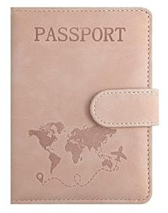 StoneMaxi Passport Holder Travel Wallet PU Leather RFID Blocking Passport Cover Case with Card Cash Slots Travel Organiser Essentials Boarding Passes Covers for Men Women (Pink)