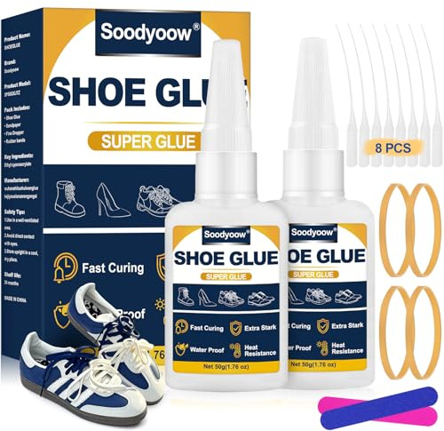 Soodyoow 100g Schuhsohlenkleber, Schuhkleber Extra Stark Wasserfest, Transparentes Schuhsohlen Reparaturset, Sofort Schuhkleber, Schuh Kleber für Stiefel, Leder, Absätze, Tennisschuhe, Sneaker