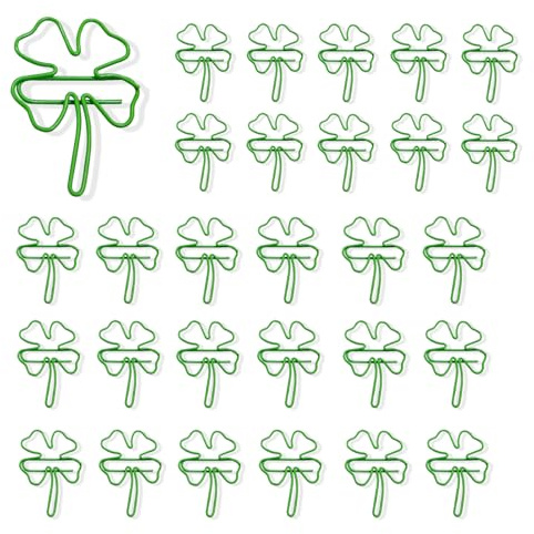 fKiZanthene Trombones Fantaisie Trèfle à Quatre Feuilles, Lot de 30 Trombones en Métal Vert pour Fournitures de Bureau, Organiser Documents et Classer Papiers à l’Office ou à l’École