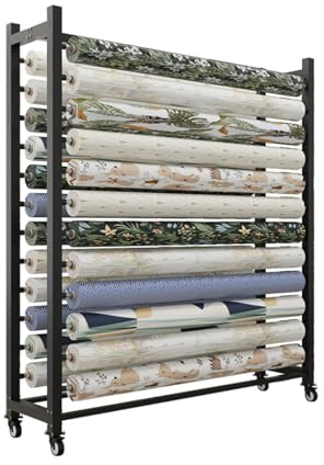 Carrello portarotoli in Vinile con Ruote e Asta di Sospensione Regolabile, Grande portaoggetti per Rotoli di Tessuto, Supporto Mobile per pellicole Che cambiano Colore per Auto, per Rotoli d