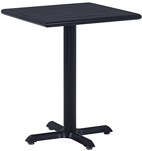 Teenpull Gartentisch Schwarz 60x60x75 cm, Metall Kunststoff-Holz, wetterbeständiger Outdoor Esstisch mit Kreuzfuß für Terrasse, Balkon und Garten