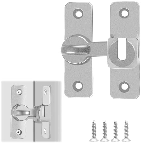 Aluminum Alloy Door Lock, 90/180 Degree Universal Door Latch Silver Flip Lock with Screws for Bathroom, Bedroom, Cabinet, Shed, Patio Doors Locks and Gate Security