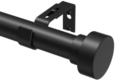 PeSenp Gardinenstange Schwarz 85-404 cm, 25 mm Durchmesser Ausziehbare Vorhangstange Mit Verstellbare Wandhalterungen für Büron Schlafzimmer Wohnzimmer Küche, Metall Curtain Rod