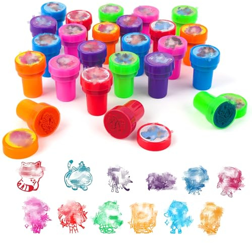 24 Stück Stempel Kinder, K-P0P Anime Stempelset Selbstfärbende Kinderstempel, Cartoon Spielzeugstempel für Geburtstag Mitgebsel und Party Kleine Geschenke kleinigkeiten für kinder