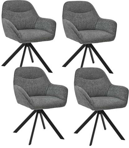 Goeurvant Esszimmerstühle Drehbar 4er Set mit Armlehne, 360° drehbar, Polsterstuhl Chenille, Drehstuhl Esszimmer, Küchenstuhl mit Metallbeine für Esszimmer, Küche, Schiefergrau