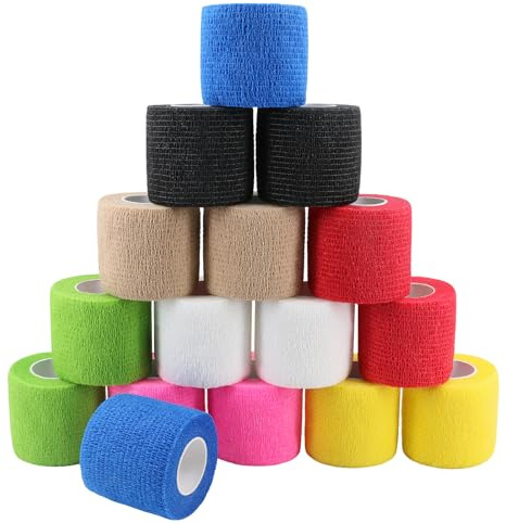 Selbstklebender Verband 16 Rollen 5cm Elastische Fixierbinde Haftbandage | Selbsthaftende Bandage Pflaster Rolle Verbandsmaterial für Sport & Erste Hilfe, Vet Wrap Hund Katze Pferd Weiß 4.5m 8 Farben