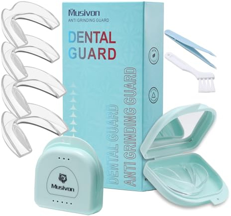Musivon Férula Descarga Bruxismo, 4 Unidades Reutilizables de Bruxismo Dental Noche con Caja, Anti Ronquidos para Dormir Protector Bucal Prevenir el Bruxismo, Mejora el Sueño (2S + 2 L)