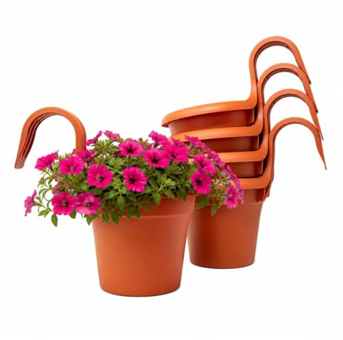 QILZO Macetas Colgantes Exterior Balcón Plástico 6 ud Ø16 cm Terracota