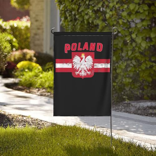 Bandera de Polonia con águila, 6 banderas de jardín de doble cara de 28 x 40 pulgadas.