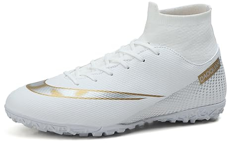 Chaussures de football à crampons pour homme - Chaussures de football à lacets antidérapantes - Cheville - Pour intérieur et extérieur - Pour jeunes enfants et grands garçons, Clous courts blancs, 40