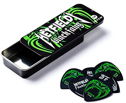 JIM DUNLOP Plektrum Ultex Hetfield's Black Fang 1,14mm Schachtel aus Metall mit 6 Stück, Schwarz