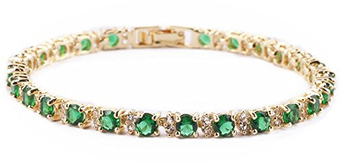 RIVA Ewigkeit Tennis Armband [18cm/7inch] mit Rundschliff Edelstein Zirkonia CZ [Grün Smaragd] in 18K Gelbgold Vergoldet, Einfache Moderne Eleganz