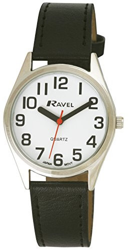 Ravel Women's Super Bold Sight Aid Watch with Big Numbers - Black/Silver Tone/White Dial