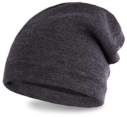 Neverless® gefütterte Strickmütze für Herren, Strick-Beanie mit Fleece Futter, Lange Winter-Mütze dunkelgrau Unisize