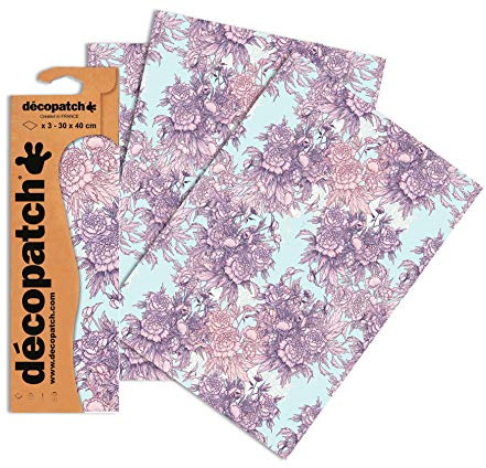 Décopatch Purple Peony Paper, 30x40cm (Pack of 3 sheets)
