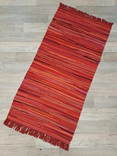 Kottig Fleckerlteppich Hochwertiger Handweb Fleckerl Teppich Arlberg 80x150 cm 2.200g/m2 schwere Qualität rot