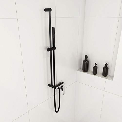 Karbo Duschset Schwarz mit Handbrause Duschstange und Flexschlauch Für Duscharmaturen, Einhebelmischer, Mischbatterie, Wasserhahn, Armatur Für Duscharmaturen, Einhebelmischer, Mischbatterie