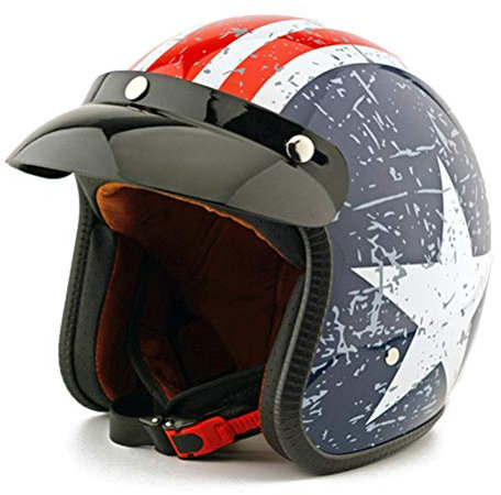 Jethelm mit Sonnenblende Herren Motorradhelm Vintage Scooter Cafe Racer Moto Helm 3/4 Jethelm