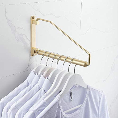 Hiendure Faltbarer Kleiderbügel, goldfarben, gebürstet, Wandmontage, platzsparend, für Waschküche, Schrank, Messing, 30,5 cm