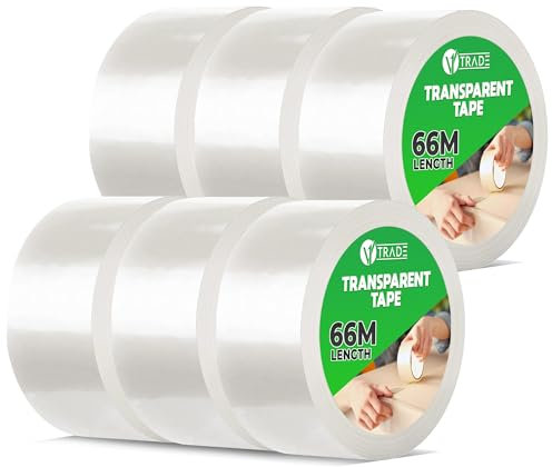 V1 TRADE Paketklebeband - Paketband - Klebeband Transparent 66m x 50mm - 6 Rollen zum Kartons Verpacken und Umzug
