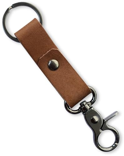 edelkern Echtleder Schlüsselanhänger mit Karabiner – Braun, Vintage-Look