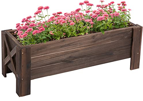 Outsunny 58L Raised Garden Bed, 100 x 36.5 x 36 cm, Carbonized Colour | Planter Grow Containers, Outdoor Patio, Plant Flower Vegetable Pot, Fir Wood