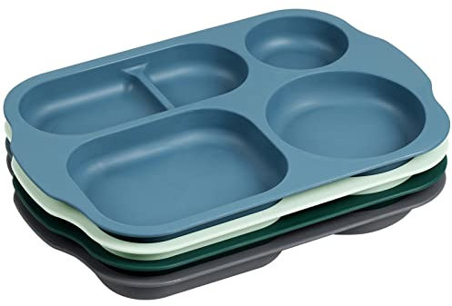 Greentainer Unbreakable Divided Dinner Plates for Kids Adults - 11 Inch Lightweight Plates with 5 Compartments, Serving Platter Dishes for Camping Barbecue Baking, Microwave Dishwasher Safe