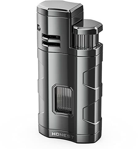 JOPOO Sturmfeuerzeug Triple Jet Flamme Feuerzeug Gas Butan Nachfüllbar mit Punch (Ohne Gas Verkauft)