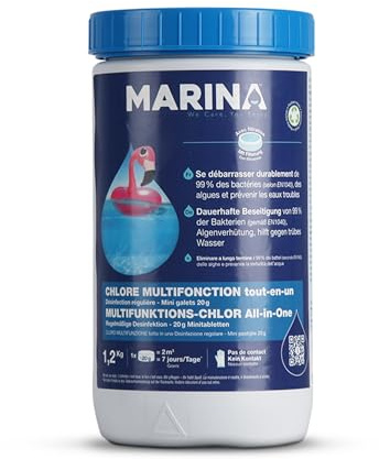 Marina Chlor Multitabs 20g - Pool Tabletten - 180 STK. Chlortabletten Multifunktion 5 in 1 - für sauberes und hygienisches Poolwasser - (1,2kg - 6kg) - Langzeit Chlor
