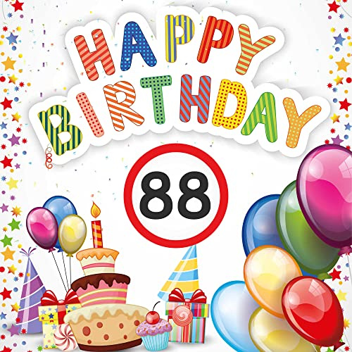 Indigos UG - Banner Geburtstag - Geburtstagsplane - Geburtstagsbanner Alter - 88 Jahre - 100x100 cm - Happy Birthday - mit Alter personalisiert - Kinder & Erwachsene - innen & außen