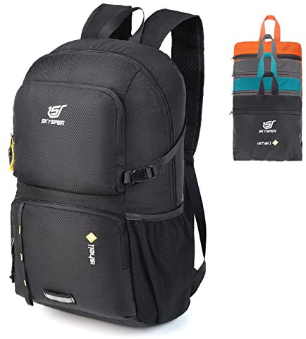 SKYSPER Ultraleichter Faltbarer Rucksack 30L mit Nassfach - Wasserfest und Verstaubarer Daypack für Wandern, Reisen, Radtouren und Städtetrips