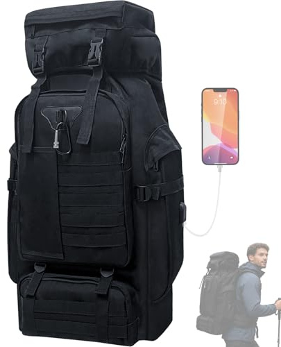 Vaupan Sac à Dos de Randonnée de Camping 80L, Grand Sac à Dos Tactique Militaire, Sac à Dos De Voyage Étanche Avec Mousqueton Sac à Dos MOLLE Extérieur pour Hommes Femmes (Noir)
