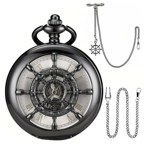SIBOSUN Taschenuhr Mechanische Taschenuhr Drache Taschenuhr Skelett Antik Römische Ziffern Herren Taschenuhr mit Kette und Box