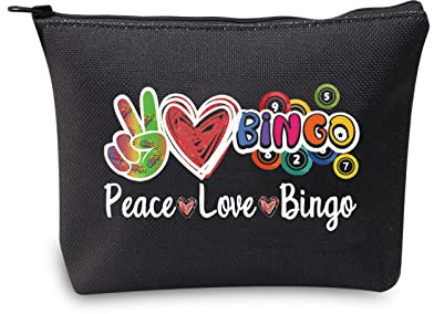 Bingo-Anrufer-Tasche, Glücks-Bingo-Tasche, Frieden, Liebe, Bingo, lustiges Geschenk für Bingo-Spieler, Casino-Liebhaber, Geschenk, Peace Love Bingo, Schwarz, 23cm x 5cm x 17cm, Modern