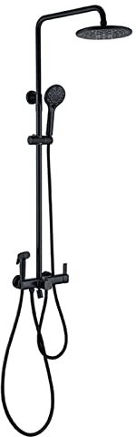 WPHH Mattschwarzes Duschsystem, Badezimmer Duschsäule Set Mit Messingventil, Duscharmatur Set Mit Höhenverstellbarem Duschkopf, Handbrause, Bidet-Sprayer, Wanneneinlauf, Wandmontage