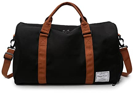 FANDARE Borsone da Viaggio Borsone Palestra Sportiva Borsa Palestra Borsa Sportiva Weekender Donna Uomo Piscina Palestra Borsa a Spalla Grande Capacità Borsa a Tracolla con Scomparto Scarpe Nero