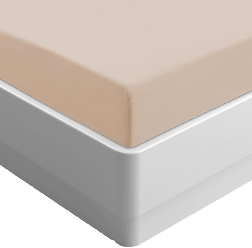 AmigoZone Fitted Sheet Single - Soft Brushed Microfiber Easy Care - Fade Wrinkle Resitant Fitted Bed Sheet (Beige, Single)