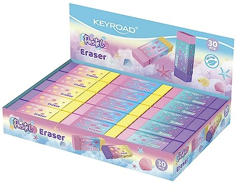 KEYROAD Universellt suddgummi/30 stycken – 30-pack/suddgummi för penna och färgpenna/färg: pastell – regnbåge/perfekt för skola och kontor