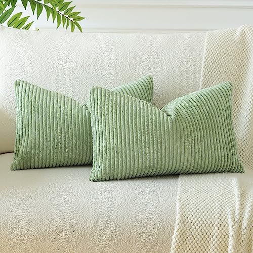 JOTOM 2er Set Cord Kissenbezüge Kissenhülle Dekorative Zierkissen Sofakissen Couchkissen Dekokissen Kissenbezug Deko Kissenhülle für Sofa Wohnzimmer 40x60cm Bohnengrün