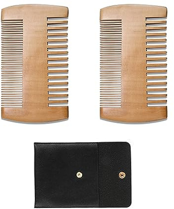 2 Mahogany Beard Combs, With A 10 * 10cm Black Leather Storage Bag, Reversible, Anti-static, Suitable For Hair And Beard
