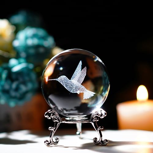 ZEERSHEE 60 mm 3D-Glaskugel mit Ständer, Kolibri, Geschenke für Frauen, Glaskugel, Briefbeschwerer, Dekoration für Zuhause
