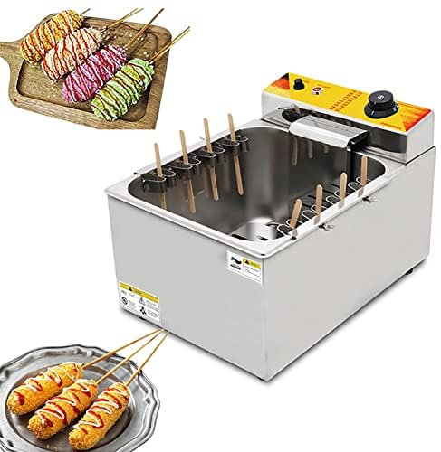 Estufa para parrilla de salchichas de 12 l, freidora eléctrica comercial de 1900 W, máquina para hacer palitos de perritos calientes con termostato para regular con precisión, equipo para freír