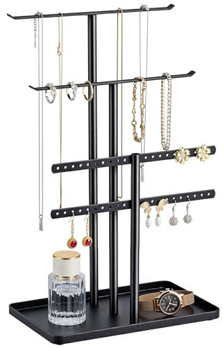 pickpiff Black Jewelry Stand Holder Organizer: 14.5 Sturdy Hanger for 80 Pcs Jewelry, Jewlery Tower for Display Necklace, Earring, Bracelet, Watch