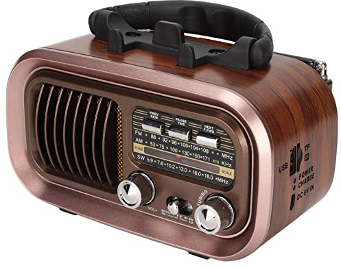 Tragbarer Vintage-Radio-Lautsprecher, 3 Bänder, Multifunktionales AM-FM-Radio, MP3-WAV-Player, Tragbares Design für Drinnen und Draußen (RXBT628)