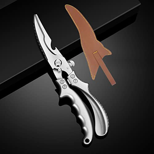 Kitchen Scissors, Chicken Bone Kitchen Shears,Stainless Steel Kitchen Scissors Fish Cutter Fish Scissors Scale Clean Cook Scissors with Sheath