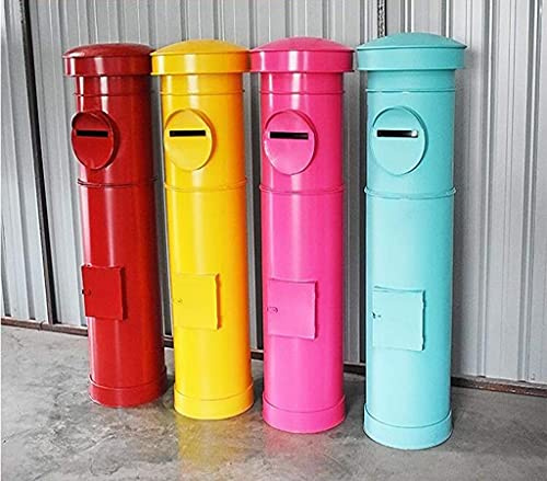 Pole-Style Mailbox Floor-Standing Mailbox/Decorative Photography Props Decoration Box/Outdoor Garden Galvanized Plate Mailbox Waterproof Letter Box with Lock Design