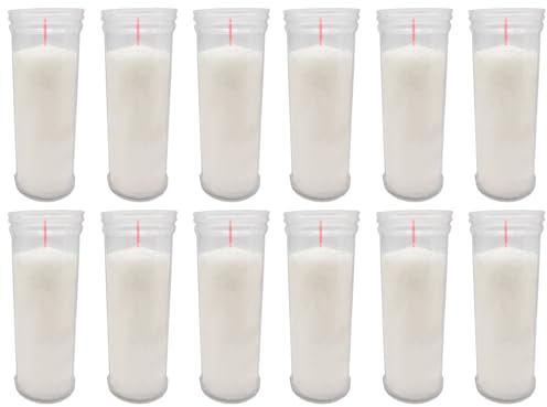Tradineur - Pack de 12 velones de santo de parafina y cera vegetal, velas litúrgicas, decoración de iglesias, cementerios, tumbas (Blanco, 16 cm)