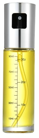BONDIJ Oil Spray Bottle, 100ml Glass Kitchen Olive Oil Mister, Portable Food Spray Bottle, Refillable Oil Dispenser Mister, Non Slip Bbq Oil Bottle, Salad Oil Container for Grilling Kitchen Frying