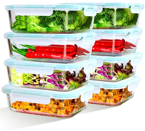 IUGHN Glass Food Containers with Lids 8er, 1040ml Extremely Strong Sealing Food Storage Containers, Protect Against Moisture and Insects, Dried Fruit Storage Airtight Food Storage Container